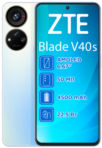 Изображение Смартфон ZTE V40S 6/128GB Blue