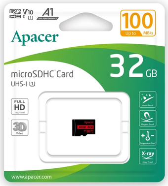 Зображення Карта пам'яті Apacer microSDHC UHS-I 32GB R100 V10 A1 (AP32GMCSH10UB-R)