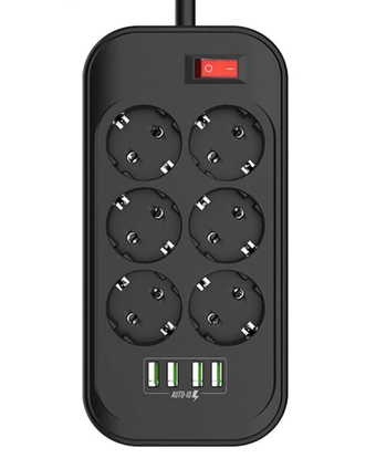 Фотография Сетевой фильтр Colorway 6 розеток/4USB Black 2M (CW-CHE64B) Изображение Сетевой фильтр Colorway 6 розеток/4USB Black 2M (CW-CHE64B)