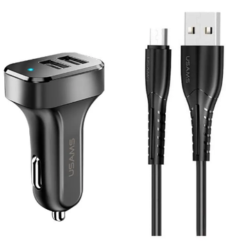 Зображення АЗП Usams C13 King-Tu Series double USB 2.1A with MicroUSB cable Black