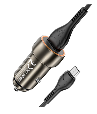 Зображення АЗП Hoco Z46 Blue shield single port QC3.0 car charger set(Micro) Metal