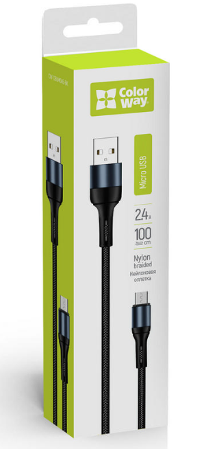 Изображение Colorway USB - MicroUSB (nylon) 2.4А 1м чорний (CW-CBUM045-BK)
