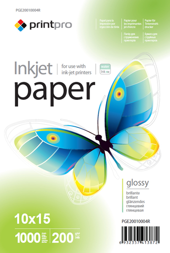 Зображення Папір офісний PRINT PRO PrintPro глянц. 200г/м, 10x15 PG200-1000