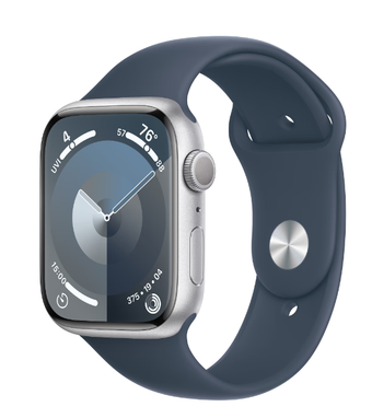 Изображение Смарт-часы Apple Watch Series 9 GPS 45mm Silver Aluminium Case with Storm Blue Sport Band - M/L (MR9E3QP/A)
