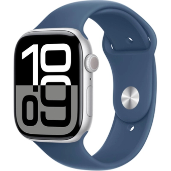 Изображение Смарт-часы Apple Watch Series 10 GPS 46mm Silver Aluminium Case with Denim Sport Band - S/M (MWWL3QH/A)