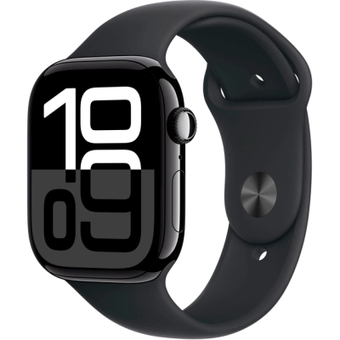 Изображение Смарт-часы Apple Watch Series 10 GPS 46mm Jet Black Aluminium Case with Black Sport Band - S/M (MWWP3QH/A)