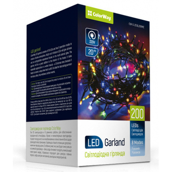 Изображение Гирлянда Colorway LED 200 20м 8 функций Color 220V (CW-G-200L20VMC)