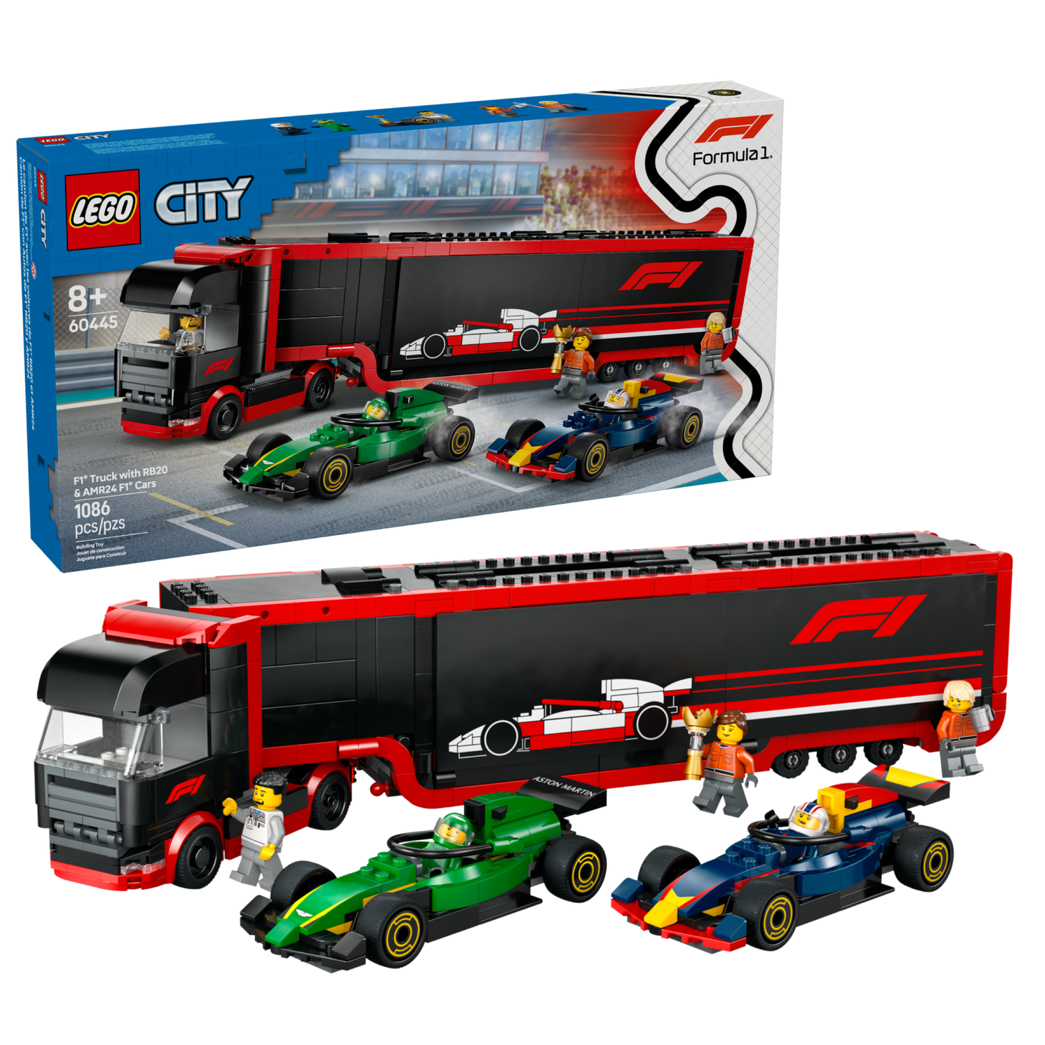 Конструктор Lego City Вантажівка F1 з автомобілями RB20 та AMR24