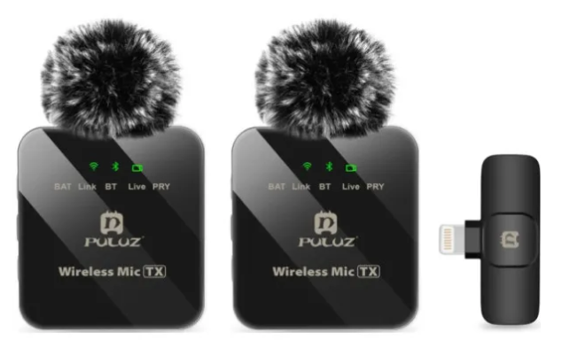Мікрофон PULUZ для iPhone/iPad 8-контактний приймач і два мікрофони Black (PU647B)