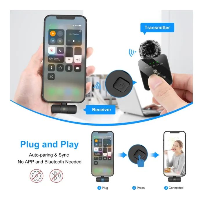 Мікрофон PULUZ для iPhone/iPad 8-контактний приймач і два мікрофони Black (PU647B) фото №3