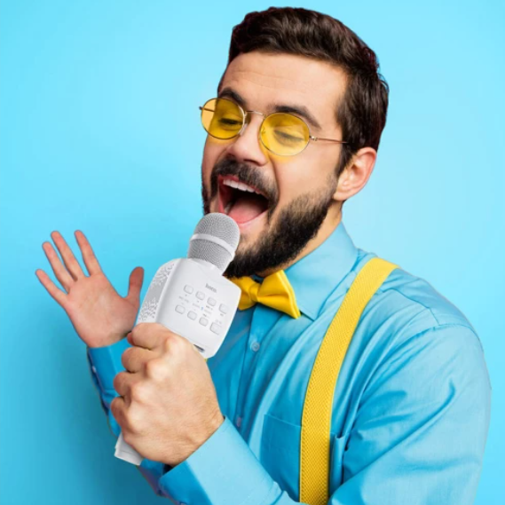 Портативная колонка Hoco BK5 Cantando karaoke microphone White фото №5