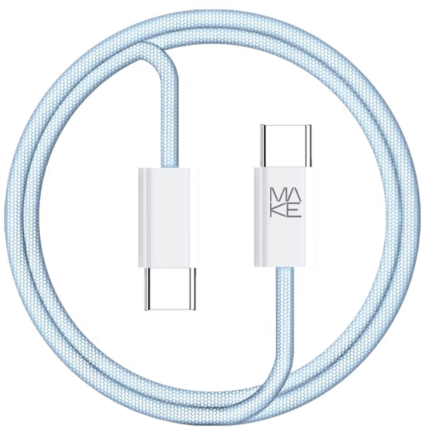 Кабель USB MAKE Type-C to Type-C PD 65W 1м Nylon Blue (MCB-CN1BL)