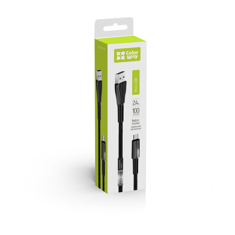 Colorway USB - MicroUSB (zinc alloy   led) 2.4А 1м чорний CW-CBUM035-BK
