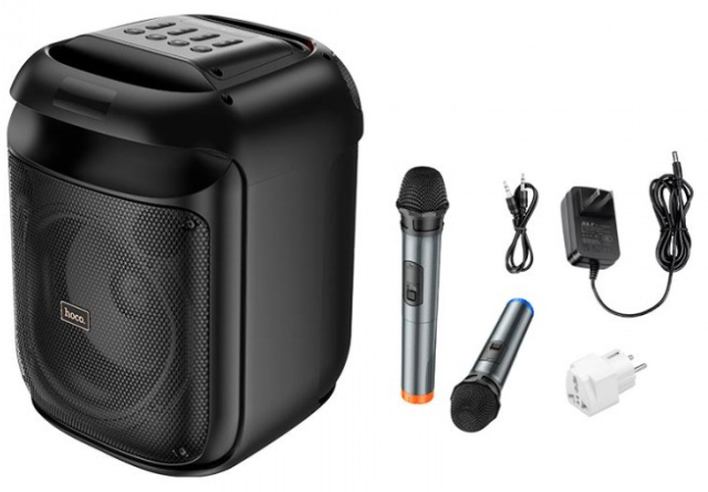 Портативная колонка Hoco HA13 Ramon outdoor BT speaker with two wireless microphones Black фото №2