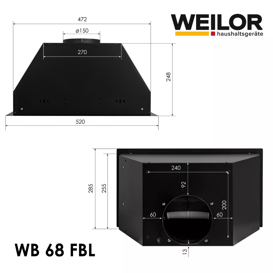Вытяжка WEILOR WB 68 FBL фото №6