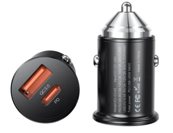 АЗУ XO CC43 Super Fast USB-A/USB-C QC&PD3.0 45W 3A Black фото №2