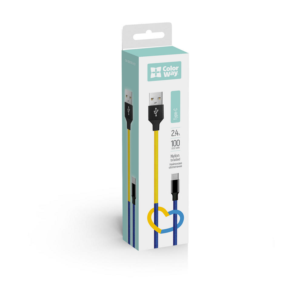 Colorway USB - Type-C (national) 2.4А 1м синій з жовтим CW-CBUC052-BLY