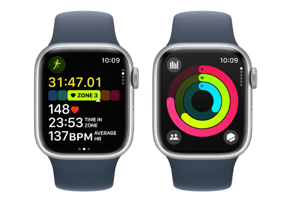 Смарт-часы Apple Watch Series 9 GPS 41mm Silver Aluminium Case with Storm Blue Sport Band - S/M (MR903QP/A) фото №5