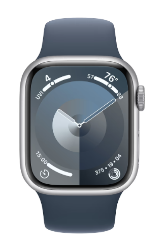 Смарт-часы Apple Watch Series 9 GPS 41mm Silver Aluminium Case with Storm Blue Sport Band - S/M (MR903QP/A)