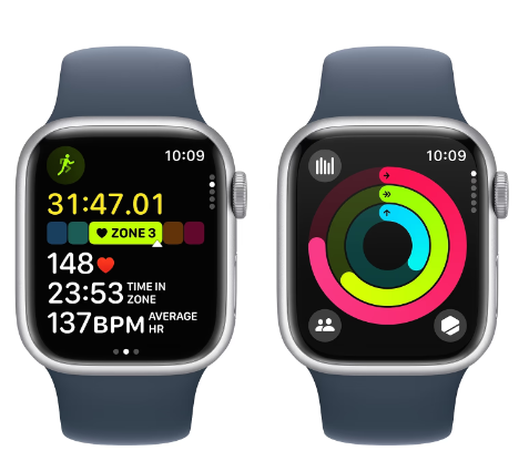 Смарт-часы Apple Watch Series 9 GPS 45mm Silver Alu. Case w. Storm Blue S. Band - M/L (MR9E3) фото №6