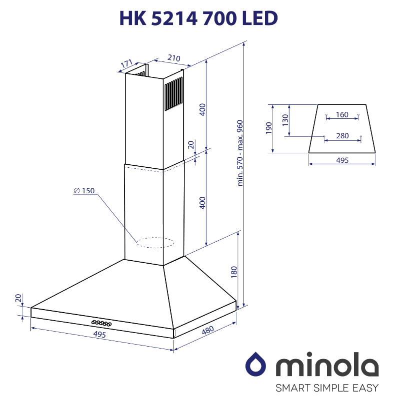 Вытяжки Minola HK 5214 WH 700 LED фото №9