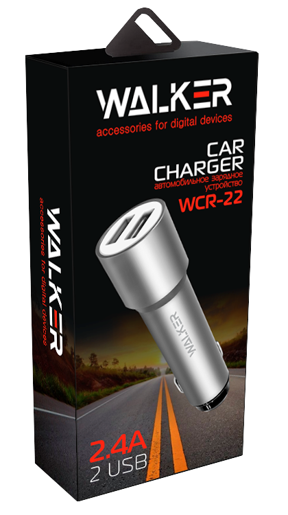 АЗУ Walker WCR-22 2USB 1.0А 2.4A металл, удлиненные black фото №2