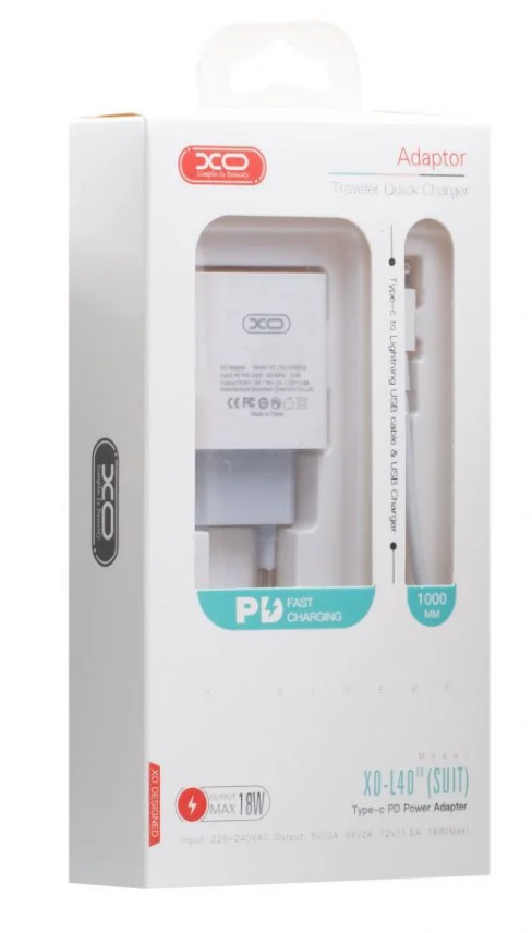 СЗУ XO L40 адаптер PD / 3A / 18W / Fast charging white фото №2