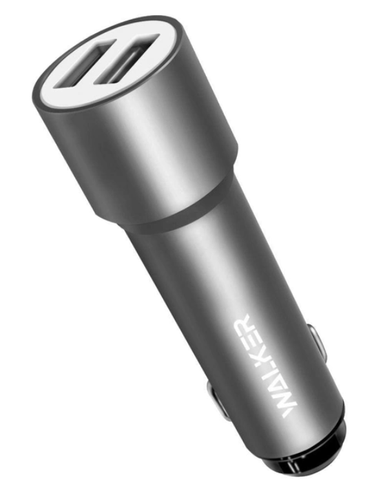 АЗУ Walker WCR-22 2USB 1.0А 2.4A металл, удлиненные grey