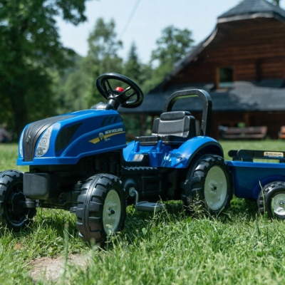 Електромобіль дитячий Falk New Holland трактор на педалях з причепом Синій (3080AB) фото №2