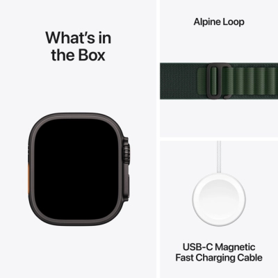 Смарт-годинник Apple Watch Ultra 2 2024 GPS + Cellular 49mm Black Titanium Case with Dark Green Alpine Loop - Large (MX4T3UL/A) фото №9
