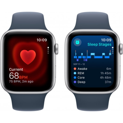 Смарт-часы Apple Watch SE 2023 GPS 44mm Silver Aluminium Case with Storm Blue Sport Band - S/M (MREC3QP/A) фото №5