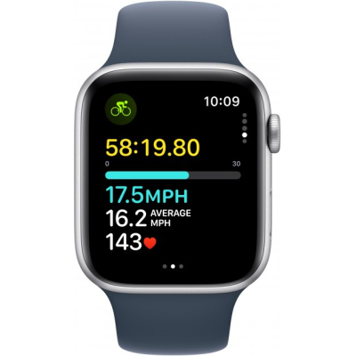 Смарт-часы Apple Watch SE 2023 GPS 44mm Silver Aluminium Case with Storm Blue Sport Band - S/M (MREC3QP/A) фото №6