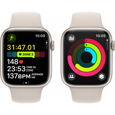 Смарт-часы Apple Watch Series 9 GPS 41mm Starlight Aluminium Case with Starlight Sport Band - S/M (MR8T3QP/A) фото №8