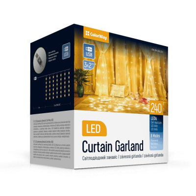 Гірлянда Colorway Штора завіса 3 x 2 м 240 LED USB теплий колір (CW-GW-240L32U)