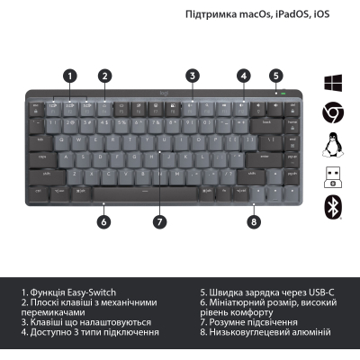 Клавиатура Logitech MX Mechanical Mini Minimalist UA Graphite (920-010780) фото №6