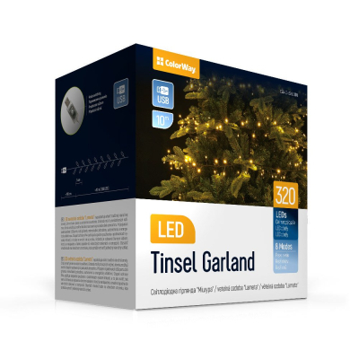 Гірлянда Colorway Мішура LED 320 10 м 8 функцій теплий колір USB (CW-G-320L10U)