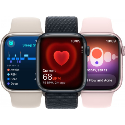 Смарт-годинник Apple Watch Series 9 GPS 45mm Starlight Aluminium Case with Starlight Sport Band - M/L (MR973QP/A) фото №7